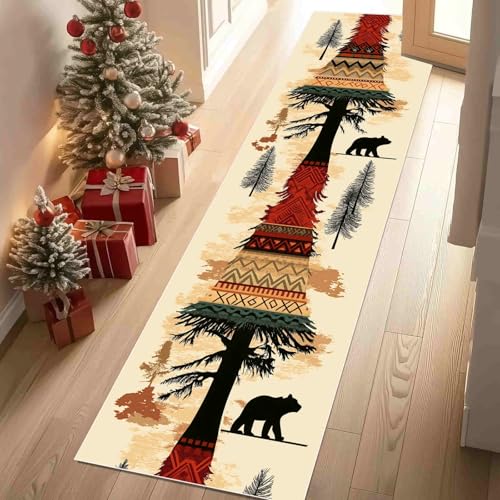 Dppyuxa Teppich Läufer Flur Tribal Bär Lang Waschbar und rutschfest Wald Landschaft Küchenläufer Natur Baum Flurteppich für Küche & Eingangsbereich 60x150 cm von Dppyuxa