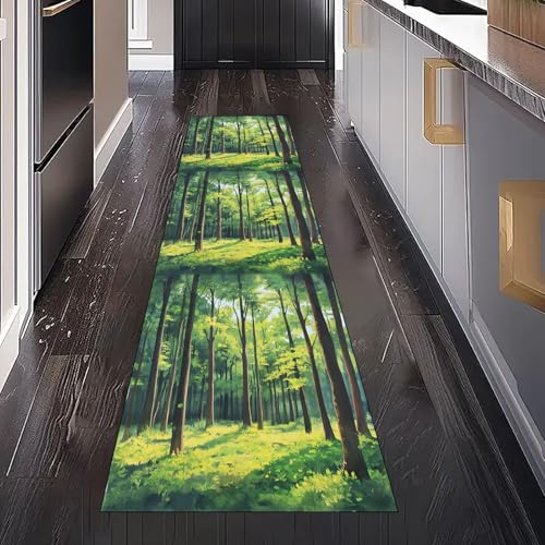 Dppyuxa Teppich Läufer Flur Waldlandschaft Holz rutschfest und Waschbar Natur Grün Küchenläufer lang für die Küche Malerei Baum Flurteppich auch als Bettvorleger für Schlafzimmer 60x150 cm Dppyuxa Teppich Läufer Flur Waldlandschaft Holz rutschfest und Waschbar Natur Grün Küchenläufer lang für die Küche Malerei Baum Flurteppich auch als Bettvorleger für Schlafzimmer 60x150 cm von Dppyuxa