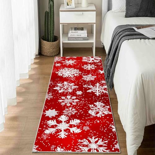 Dppyuxa Teppich Läufer Flur Weihnachten Schnee Lang Waschbar und rutschfest Lebkuchen Stern Küchenläufer Winter Dekoration Flurteppich für Küche & Eingangsbereich 60x150 cm von Dppyuxa