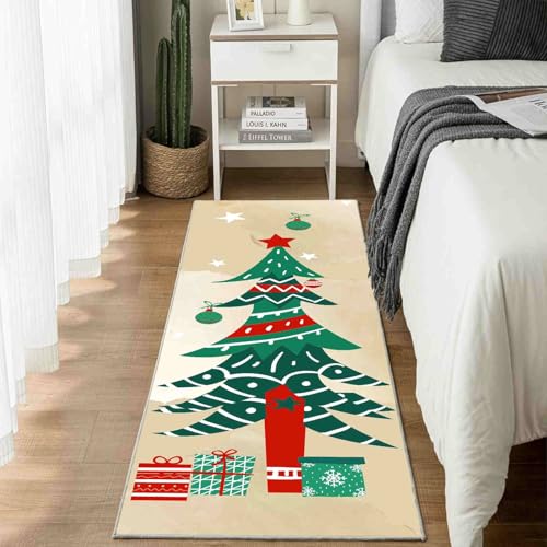 Dppyuxa Teppich Läufer Flur Weihnachten Weihnachtsbaum Lang Waschbar und rutschfest Festlich Geschenke Küchenläufer Winter Schneeflocke Flurteppich für Küche & Eingangsbereich 60x150 cm von Dppyuxa