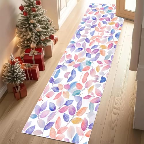Dppyuxa Teppich Läufer Malerei Blatt für Flur Waschbar Botanisch Laub Küchenteppich rutschfest für die Küche Niedlich Pflanze Bettvorleger Maschinenwaschbar und Schmutzabweisend 60x240 cm von Dppyuxa