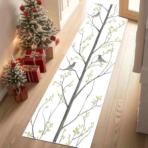 Dppyuxa Teppich Läufer Rustikal Baum Waschbar & rutschfest, Küchenteppich für Küche, Flur Natur Vogel Flurteppich Lang Waldlandschaft Blätter Küchenläufer Schmutzabweisend 80x200 cm von Dppyuxa
