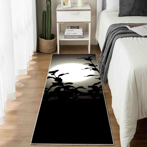 Dppyuxa Teppich Läufer Silhouette Mond Waschbar & rutschfest, Küchenteppich für Küche, Flur Natur Pflanze Flurteppich Lang Botanisch Blatt Küchenläufer Schmutzabweisend 80x200 cm von Dppyuxa