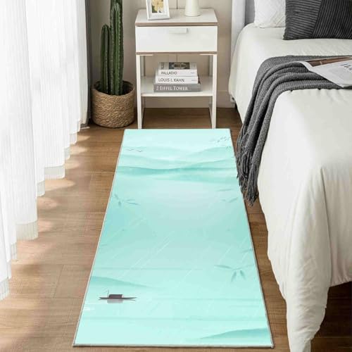 Dppyuxa Teppich Läufer Tintenmalerei Landschaftsmalerei Waschbar & rutschfest, Küchenteppich für Küche, Flur Asiatischer Stil Bambus Flurteppich Lang Natur Landschaft See Küchenläufer 80x200 cm von Dppyuxa