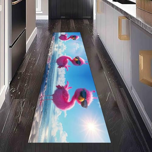 Dppyuxa Tropisch Flamingo Teppich Läufer Sommer Strand Waschbar & rutschfest, Küchenteppich für Küche, Flur Flurteppich Lang Lustig Vogel Küchenläufer Schmutzabweisend 80x200 cm von Dppyuxa