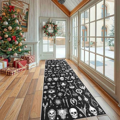 Dppyuxa Waschbarer Küchenläufer Gothic Schädel rutschfest Teppich für Küche und Flur Horror Skelett Langer Flurteppich Unheimlich Dolch Küchenteppich Maschinenwaschbar 80x180 cm Dppyuxa Waschbarer Küchenläufer Gothic Schädel rutschfest Teppich für Küche und Flur Horror Skelett Langer Flurteppich Unheimlich Dolch Küchenteppich Maschinenwaschbar 80x180 cm von Dppyuxa