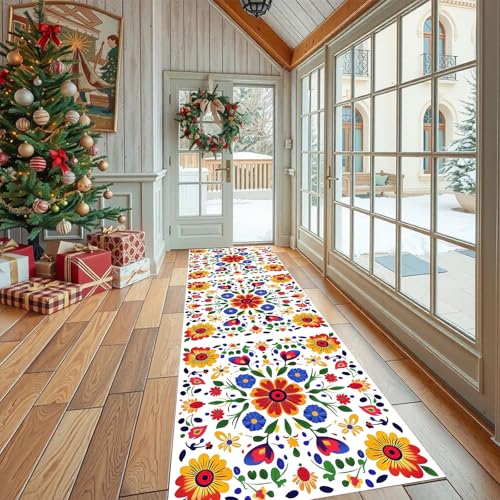 Dppyuxa Waschbarer Küchenläufer Landhausstil Geblümt Rutschfester Teppich Pastoral Mohn für Küche und Flur, Langer Läufer Barock Blatt Teppich Maschinenwaschbar, Schmutzabweisend 80x180 cm von Dppyuxa