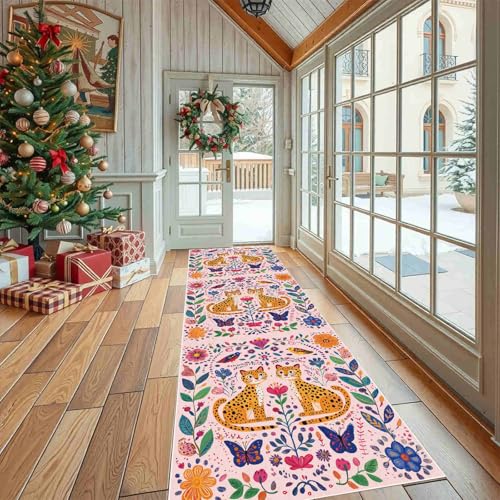 Flurteppich Läufer Tiermotiv Leoparden rutschfest und Waschbar, Teppich Lang für Flur und Küche Bohemian Blumenzweige Küchenteppich Dschungel Wildtiere Teppich Maschinenwaschbar 60x180 cm Flurteppich Läufer Tiermotiv Leoparden rutschfest und Waschbar, Teppich Lang für Flur und Küche Bohemian Blumenzweige Küchenteppich Dschungel Wildtiere Teppich Maschinenwaschbar 60x180 cm von Dppyuxa
