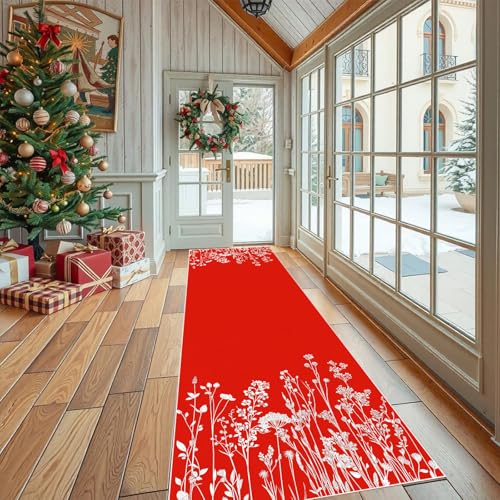 Küchenläufer Botanisch Wildblume Waschbar Rutschfest Pastoral Gräser Teppich Läufer für Küche und Flur Landhausstil Pflanze Küchenteppich Maschinenwaschbar Schmutzabweisend für Eingang 60x120 cm von Dppyuxa