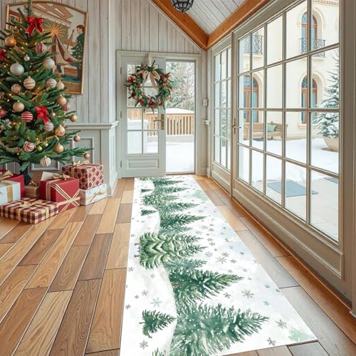 Küchenläufer Waldlandschaft Tanne Waschbar Rutschfest Natur Landschaft Schneelandschaft Teppich Läufer für Küche und Flur Küchenteppich Maschinenwaschbar Schmutzabweisend für Eingang 60x120 cm von Dppyuxa