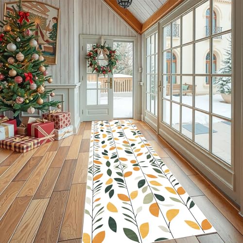 Küchenteppich Botanischer Blatt Rutschfest und Waschbar Retro Gepunktet Langer Küchenläufer für die Küche Pflanzen Filialen Teppich Läufer für den Flur, maschinenwaschbar, Bettvorleger 80x240 cm von Dppyuxa