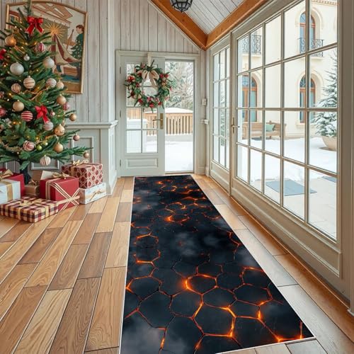 Küchenteppich Science Fiction Lava Rutschfest und Waschbar Abstrakt Stein Langer Küchenläufer für die Küche Horror Polygon Teppich Läufer für den Flur, maschinenwaschbar, Bettvorleger 80x240 cm von Dppyuxa