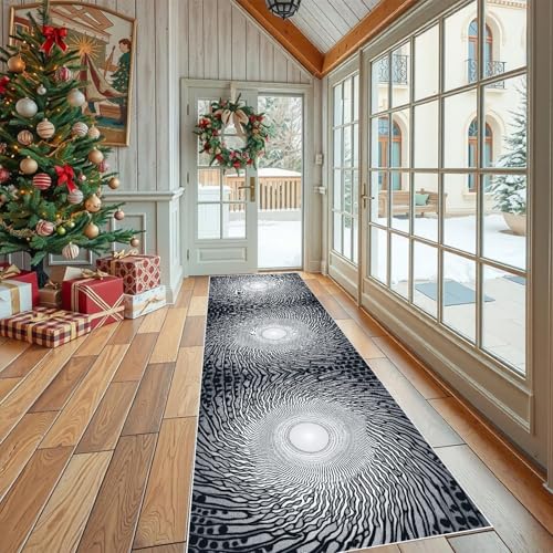 Küchenteppich Visual Illusion Vortex Kreisform Waschbar und Rutschfest, Rutschfester Teppich Optische Täuschung Zebramuster für Küche Läufer Maschinenwaschbar und Schmutzabweisend für Flur 60x180 cm von Dppyuxa