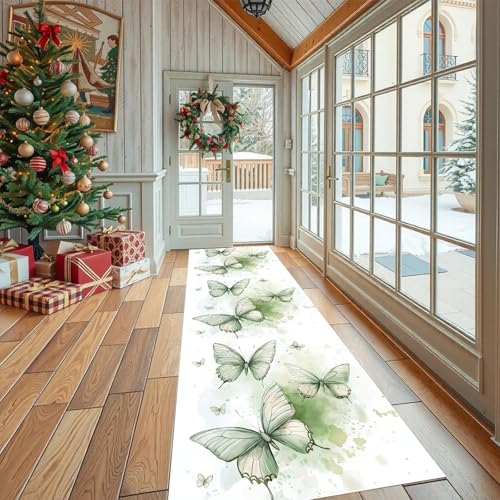 Läufer für Flur und Küche Malerei Schmetterling Teppich Rutschfest Waschbarer Handgezeichnet Tier Küchenteppich Natur Flügel Langer Flurteppich Schmutzabweisend für Eingang Schlafzimmer 80x200 cm von Dppyuxa