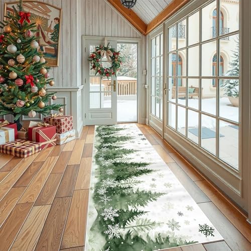 Läufer für Flur und Küche Waldlandschaft Tanne Teppich Rutschfest Waschbarer Natur Landschaft Schneelandschaft Küchenteppich Langer Flurteppich Schmutzabweisend für Eingang Schlafzimmer 80x200 cm von Dppyuxa