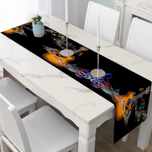 Leinen Tischläufer 30x140 cm Musik Gitarre Wetterfester Outdoor & Indoor Rockmusik Instrument Tischläufer für Garten Partys und Hochzeit Bunt Musiknote Tischdeko Leinen Tischläufer 30x140 cm Musik Gitarre Wetterfester Outdoor & Indoor Rockmusik Instrument Tischläufer für Garten Partys und Hochzeit Bunt Musiknote Tischdeko von Dppyuxa