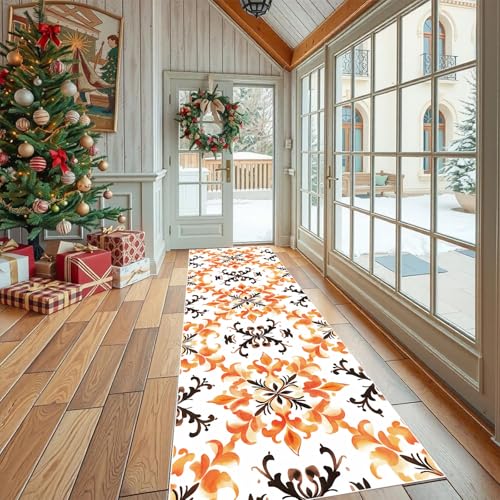 Teppich Läufer Flur Moderne Geblümt Rutschfest und Waschbar Abstrakter Wirbel Küchenläufer lang für die Küche Künstlerisches Design Flurteppich auch als Bettvorleger für Schlafzimmer 60x150 cm von Dppyuxa