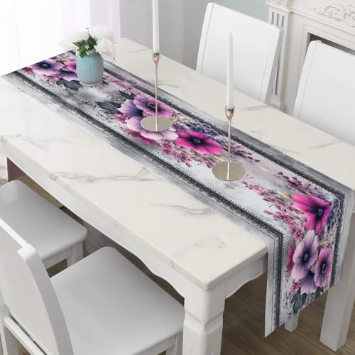 Tischläufer 40x180 cm Aquarell Blumen Küchentischläufer für Esszimmer Malerei Tintenspritzer Läufer Dekoration Abstrakt Geblümt Tischdeko für alle Jahreszeiten von Dppyuxa