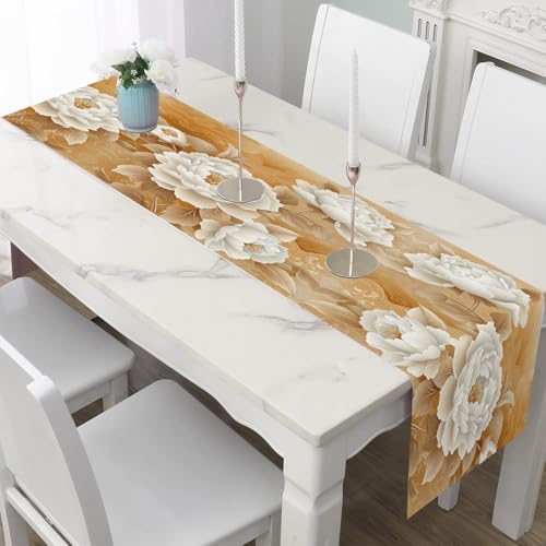 Tischläufer Geblümt Pfingstrose Tischdeko für Restaurant Bankett & Veranstaltungen Orientalisch Blumen Tischläufer Wasserdicht Retro Blüte Läufer 40x300 cm von Dppyuxa