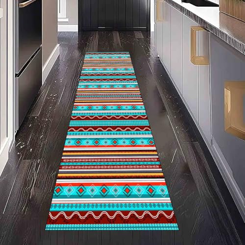Western Style Streifenmuster Läufer für Küche Flur Aztekenmuster Welle Rutschfester Teppich Waschbar, Küchenläufer Maschinenwaschbar Flurteppich Lang Stammes Geometrisch Küchenteppich 80x240 cm Western Style Streifenmuster Läufer für Küche Flur Aztekenmuster Welle Rutschfester Teppich Waschbar, Küchenläufer Maschinenwaschbar Flurteppich Lang Stammes Geometrisch Küchenteppich 80x240 cm von Dppyuxa