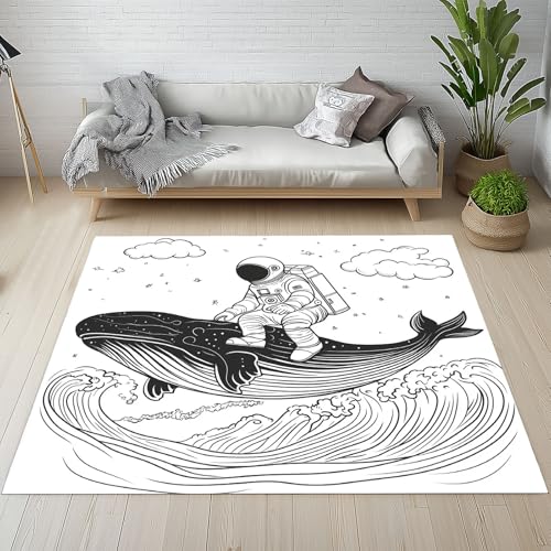 Astronaut Wal Teppich Wohnzimmer Schlafzimmer, Skizze Malerei Illustration Kurzflor Teppich 140x200 cm, Karikatur Ornament Teppiche Antirutsch Weich Waschbare Teppiche Kinderzimmer Bettvorleger von Dpvbffx
