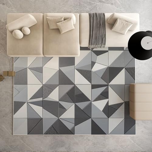 Dpvbffx 3D Geometrisch Teppich Groß 160x230 cm, Abstrakte Modern Ornament Waschbare Teppiche Antirutsch, Grau Weiß Teppich Weich Kurzflor Fur Wohnzimmer Schlafzimmer Kinderzimmer Bettvorleger von Dpvbffx