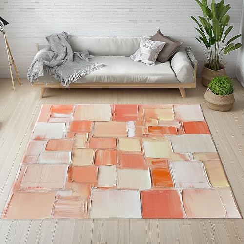 Dpvbffx Abstrakte Kunst Teppich Groß 160x230 cm, Ölgemälde Kunstwerk Waschbare Teppiche Antirutsch, Quadrat Geometrisch Teppich Weich Kurzflor Fur Wohnzimmer, Schlafzimmer, Kinderzimmer Bettvorleger von Dpvbffx