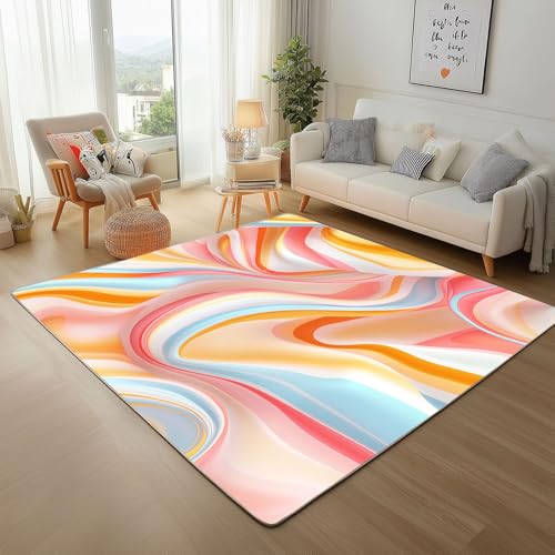 Dpvbffx Abstrakte Streifen Teppich Groß 160x230 cm, Bunt Wellenlinien Waschbare Teppiche Antirutsch, Aesthetic Modern Kunst Teppich Weich Kurzflor Fur Wohnzimmer Schlafzimmer Kinderzimmer Bettvorleger Dpvbffx Abstrakte Streifen Teppich Groß 160x230 cm, Bunt Wellenlinien Waschbare Teppiche Antirutsch, Aesthetic Modern Kunst Teppich Weich Kurzflor Fur Wohnzimmer Schlafzimmer Kinderzimmer Bettvorleger von Dpvbffx