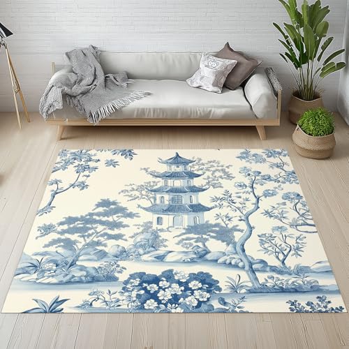 Dpvbffx Antike Chinesischer Stil Teppich Wohnzimmer, Traditionelle Orient Kunst Kurzflor Teppich 140x200 cm, Landschaft Illustration Teppiche Antirutsch Teppiche Kinderzimmer Schlafzimmer Bettvorleger von Dpvbffx