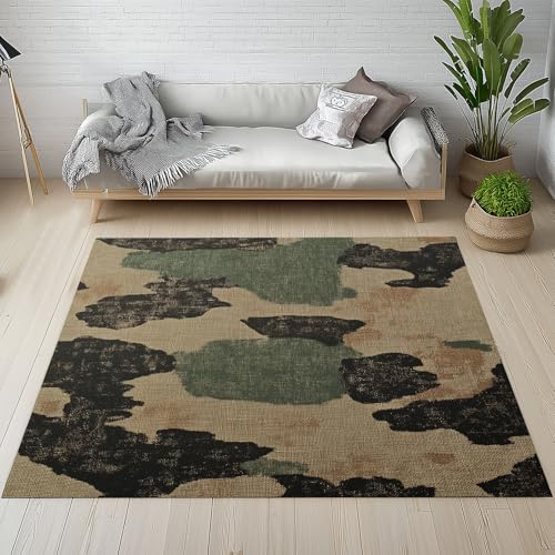 Dpvbffx Aquarell Camouflage Teppich Wohnzimmer, Grün Tarnmuster Kurzflor Teppich 160x200 cm, Armee Militär Kunst Teppiche Antirutsch Weich Waschbare Teppiche Kinderzimmer Schlafzimmer Bettvorleger von Dpvbffx