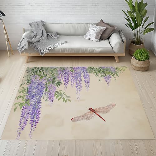 Dpvbffx Aquarell Glyzinie Teppich rutschfest Weich, Botanisch Blumen Libelle Teppich Wohnzimmer 80x150 cm, Bauernhaus Cottagecore Teppiche Kurzflor Waschbare fur Schlafzimmer Badezimmer Kinderzimmer Dpvbffx Aquarell Glyzinie Teppich rutschfest Weich, Botanisch Blumen Libelle Teppich Wohnzimmer 80x150 cm, Bauernhaus Cottagecore Teppiche Kurzflor Waschbare fur Schlafzimmer Badezimmer Kinderzimmer von Dpvbffx