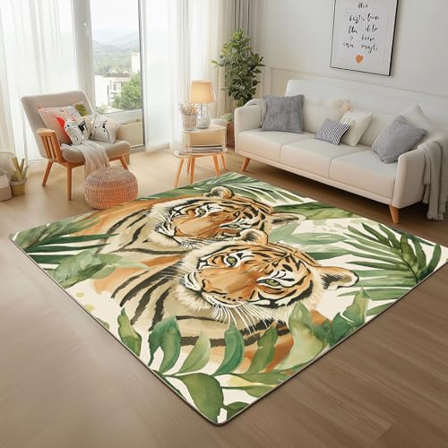 Dpvbffx Aquarell Tiger Teppich Groß 245x300 cm, Tropisch Dschungeltiere Waschbare Teppiche Antirutsch, Safari Tiermuster Teppich Weich Kurzflor Fur Wohnzimmer Schlafzimmer Kinderzimmer Bettvorleger Dpvbffx Aquarell Tiger Teppich Groß 245x300 cm, Tropisch Dschungeltiere Waschbare Teppiche Antirutsch, Safari Tiermuster Teppich Weich Kurzflor Fur Wohnzimmer Schlafzimmer Kinderzimmer Bettvorleger von Dpvbffx