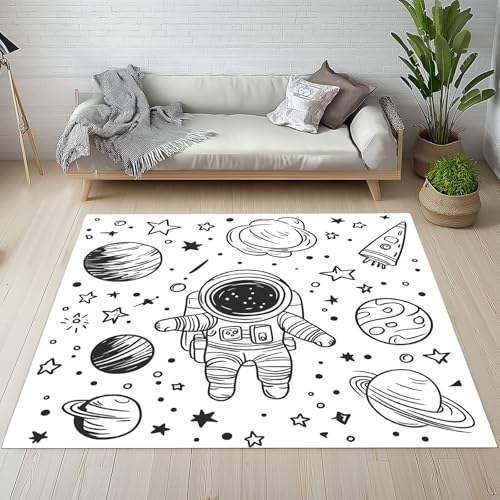 Dpvbffx Astronaut Teppich Wohnzimmer, Karikatur Illustration Kurzflor Teppich 120x170 cm, Planet Universum Galaxie Teppiche Antirutsch Weich Waschbare Teppiche Kinderzimmer Schlafzimmer Bettvorleger Dpvbffx Astronaut Teppich Wohnzimmer, Karikatur Illustration Kurzflor Teppich 120x170 cm, Planet Universum Galaxie Teppiche Antirutsch Weich Waschbare Teppiche Kinderzimmer Schlafzimmer Bettvorleger von Dpvbffx