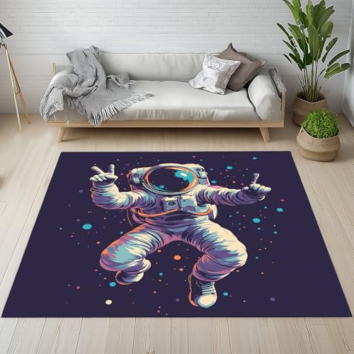 Dpvbffx Astronaut Teppich rutschfest Weich, Weltraum Universum Teppich Wohnzimmer 80x120 cm, Cartoon Illustration Teppiche Kurzflor Waschbare fur Schlafzimmer Badezimmer Kinderzimmer von Dpvbffx
