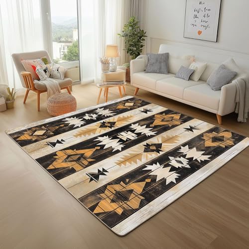 Dpvbffx Azteken Fußmatte 40x60 cm, Southwestern Teppich Klein rutschfest, Rustikal Ethnisch Tribal Geometrisch Teppich Kurzflor, Waschbarer Teppiche Gegend Schmutzfangmatte fur Innen Outdoor Eingang von Dpvbffx