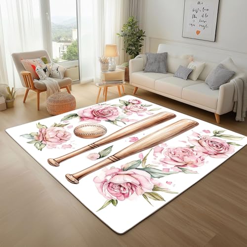 Dpvbffx Baseball Blumen Teppich Rutschfest Weich, Aquarell Rose Teppich Wohnzimmer 80x120 cm, Vintage Romantisch Teppiche Kurzflor Waschbare fur Schlafzimmer Badezimmer Kinderzimmer Schmutzfangteppich Dpvbffx Baseball Blumen Teppich Rutschfest Weich, Aquarell Rose Teppich Wohnzimmer 80x120 cm, Vintage Romantisch Teppiche Kurzflor Waschbare fur Schlafzimmer Badezimmer Kinderzimmer Schmutzfangteppich von Dpvbffx