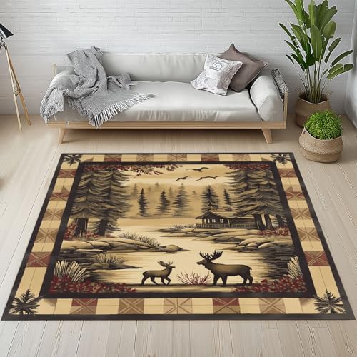 Dpvbffx Bauernhaus Wildtier Teppich Wohnzimmer, Western Rustikale Kurzflor Teppich 120x170 cm, Vintage Waldtiere Teppiche Antirutsch Weich Waschbare Teppiche Kinderzimmer Schlafzimmer Bettvorleger von Dpvbffx