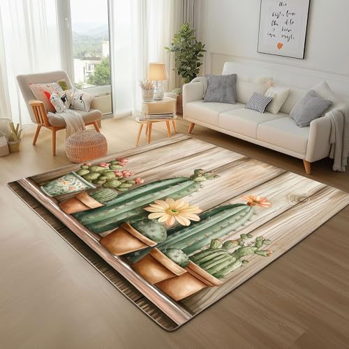Dpvbffx Blumen Kaktus Teppich Wohnzimmer, Topfpflanze Succulent Kurzflor Teppich 140x200 cm, Vintage Holzoptik Teppiche Antirutsch Weich Waschbare Teppiche Kinderzimmer Schlafzimmer Bettvorleger Dpvbffx Blumen Kaktus Teppich Wohnzimmer, Topfpflanze Succulent Kurzflor Teppich 140x200 cm, Vintage Holzoptik Teppiche Antirutsch Weich Waschbare Teppiche Kinderzimmer Schlafzimmer Bettvorleger von Dpvbffx