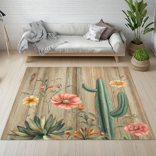 Dpvbffx Blumen Kaktus Teppich Wohnzimmer Schlafzimmer, Cottagecore Succulent Kurzflor Teppich 160x200 cm, Rustikale Holzmaserung Teppiche Antirutsch Weich Waschbare Teppiche Kinderzimmer Bettvorleger Dpvbffx Blumen Kaktus Teppich Wohnzimmer Schlafzimmer, Cottagecore Succulent Kurzflor Teppich 160x200 cm, Rustikale Holzmaserung Teppiche Antirutsch Weich Waschbare Teppiche Kinderzimmer Bettvorleger von Dpvbffx