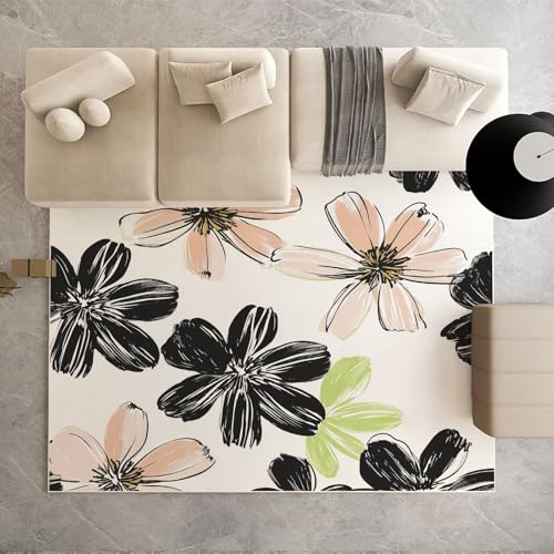 Dpvbffx Blumenmotiv Teppich rutschfest Weich, Vintage Landhausstil Teppich Wohnzimmer 80x150 cm, Floral Ornament Teppiche Kurzflor Waschbare fur Schlafzimmer Badezimmer Kinderzimmer von Dpvbffx