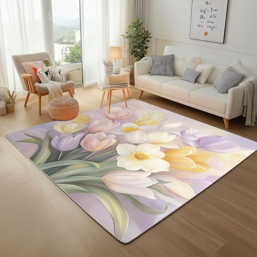 Dpvbffx Blumenstrauß Fußmatte 60x90 cm, Romantisch Blumen Teppich Klein rutschfest, Botanisch Floral Teppich Kurzflor, Waschbarer Teppiche Gegend Schmutzfangmatte fur Innen Outdoor Eingang von Dpvbffx