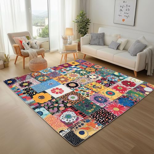 Dpvbffx Böhmen Patchwork Fußmatte 40x60 cm, Bunt Mandala Teppich Klein rutschfest, Abstrakte Boho Blumen Teppich Kurzflor, Waschbarer Teppiche Gegend Schmutzfangmatte fur Innen Outdoor Eingang von Dpvbffx