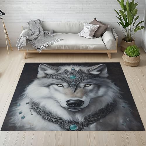 Dpvbffx Böhmen Wolf Teppich Groß 160x230 cm, Exotisch Wildtier Waschbare Teppiche Antirutsch, Fantasy Tiermotiv Teppich Weich Kurzflor Fur Wohnzimmer Schlafzimmer Kinderzimmer Bettvorleger Dpvbffx Böhmen Wolf Teppich Groß 160x230 cm, Exotisch Wildtier Waschbare Teppiche Antirutsch, Fantasy Tiermotiv Teppich Weich Kurzflor Fur Wohnzimmer Schlafzimmer Kinderzimmer Bettvorleger von Dpvbffx