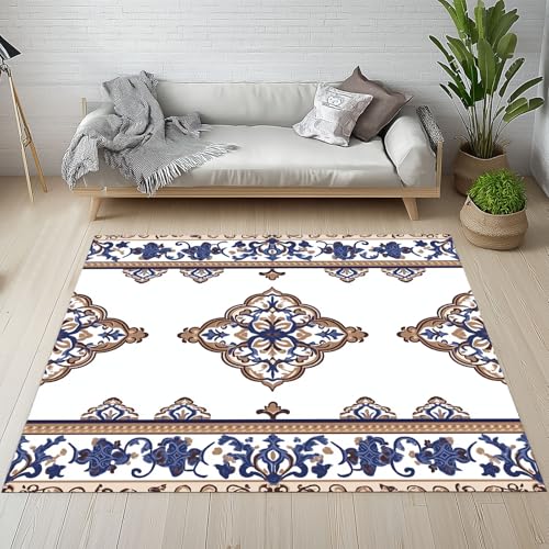 Dpvbffx Boho Blumen Medaillon Fußmatte 40x60 cm, Vintage Abstrakte Ethnisch Teppich Klein rutschfest, Geometrisch Böhmen Teppich Kurzflor, Teppiche Gegend Schmutzfangmatte fur Innen Outdoor Eingang von Dpvbffx