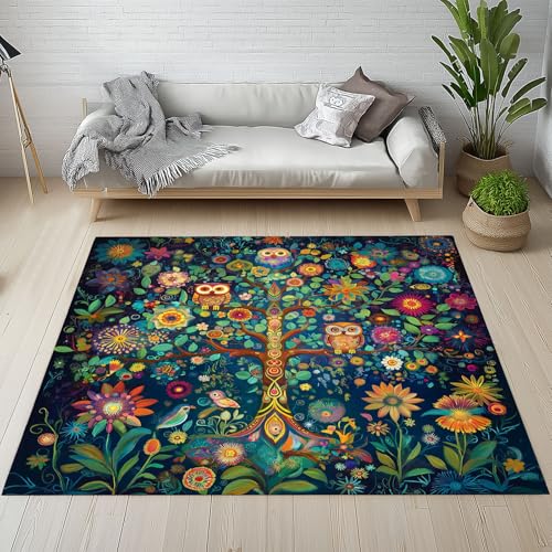 Dpvbffx Boho Blumen Vogel Fußmatte 60x90 cm, Bunt Exotisch Eule Pflanzen Teppich Klein rutschfest, Böhmen Baum des Lebens Teppich Kurzflor, Teppiche Gegend Schmutzfangmatte fur Innen Outdoor Eingang Dpvbffx Boho Blumen Vogel Fußmatte 60x90 cm, Bunt Exotisch Eule Pflanzen Teppich Klein rutschfest, Böhmen Baum des Lebens Teppich Kurzflor, Teppiche Gegend Schmutzfangmatte fur Innen Outdoor Eingang von Dpvbffx