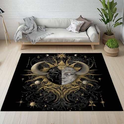 Dpvbffx Boho Sonne Und Mond Teppich Groß 200x290 cm, Gotisch Astrologie Waschbare Teppiche Antirutsch, Tarot Mystische Teppich Weich Kurzflor Fur Wohnzimmer Schlafzimmer Kinderzimmer Bettvorleger von Dpvbffx