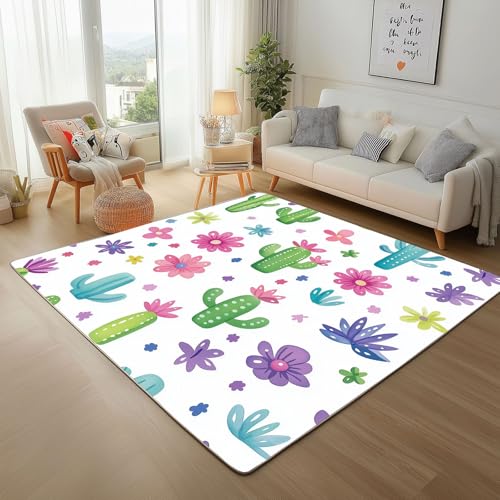 Dpvbffx Bunt Blumen Teppich Wohnzimmer, Succulent Kaktus Kurzflor Teppich 120x170 cm, Niedlich Botanisch Teppiche Antirutsch Weich Waschbare Teppiche Kinderzimmer Schlafzimmer Bettvorleger von Dpvbffx
