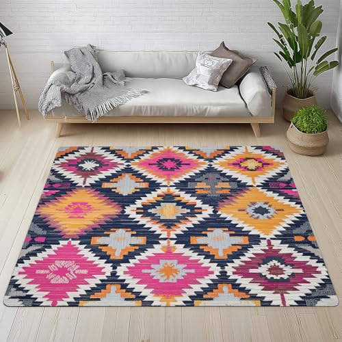 Dpvbffx Bunt Geometrie Azteken Teppich Wohnzimmer Schlafzimmer, Südwestern Tribal Kurzflor Teppich 160x200 cm, Antike Ethnisch Teppiche Antirutsch Weich Waschbare Teppiche Kinderzimmer Bettvorleger von Dpvbffx