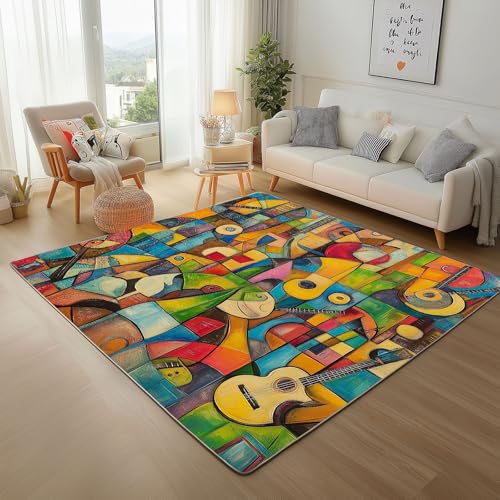 Dpvbffx Bunt Geometrisch Teppich Groß 160x230 cm, Modern Abstrakte Kunst Waschbare Teppiche Antirutsch, Gitarre Instrument Teppich Weich Kurzflor Fur Wohnzimmer Schlafzimmer Kinderzimmer Bettvorleger Dpvbffx Bunt Geometrisch Teppich Groß 160x230 cm, Modern Abstrakte Kunst Waschbare Teppiche Antirutsch, Gitarre Instrument Teppich Weich Kurzflor Fur Wohnzimmer Schlafzimmer Kinderzimmer Bettvorleger von Dpvbffx
