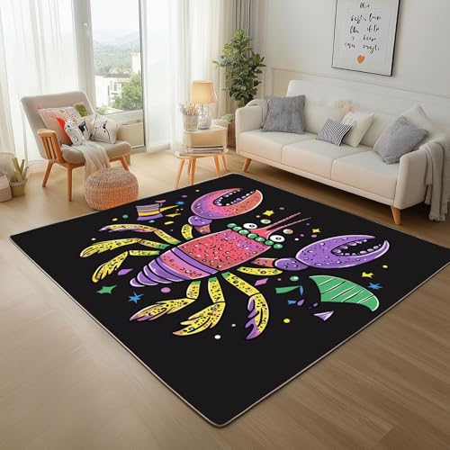 Dpvbffx Bunt Hummer Teppich Wohnzimmer, Niedlich Lobster Kurzflor Teppich 160x200 cm, Karikatur Meereslebewesen Teppiche Antirutsch Weich Waschbare Teppiche Kinderzimmer Schlafzimmer Bettvorleger von Dpvbffx